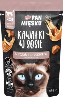 Pan Mięsko Adult Kurczak z przepiórką w sosie Mokra Karma dla kota op. 85g Pakiet 12szt.