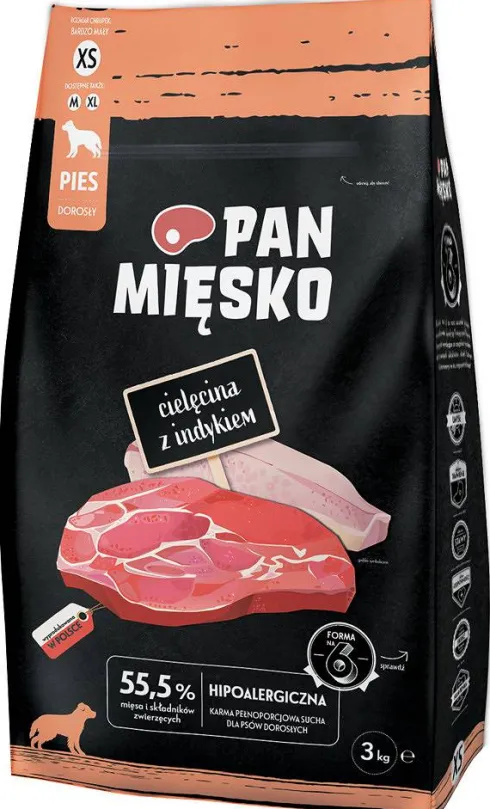 Pan Mięsko Cielęcina z indykiem Extra Small Sucha Karma dla psa op. 3kg