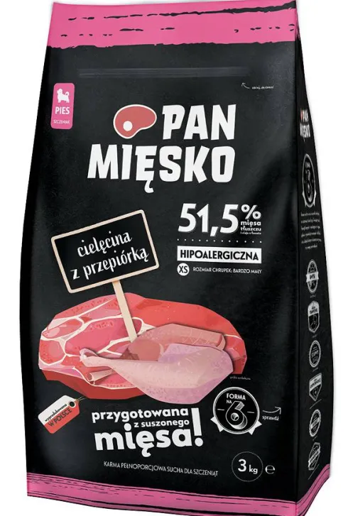 Pan Mięsko Cielęcina z przepiórką Extra Small Sucha Karma dla szczeniąt op. 3kg