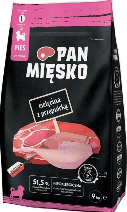 Pan Mięsko Cielęcina z przepiórką Large Sucha Karma dla szczeniąt op. 9kg