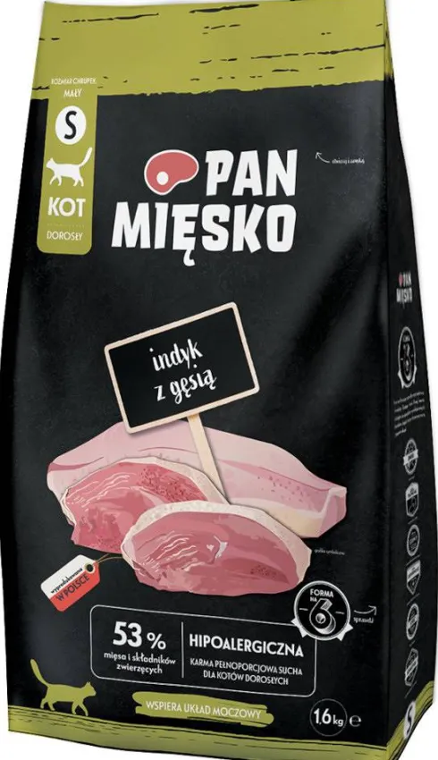 Pan Mięsko Indyk z gęsią Sucha Karma dla kota op. 1.6kg