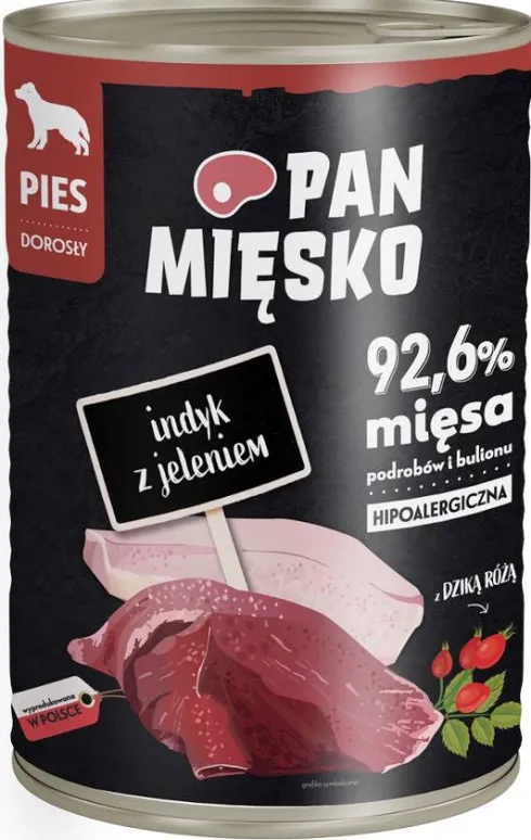 Pan Mięsko Indyk z jeleniem Mokra Karma dla psa op. 400g Pakiet 12szt.