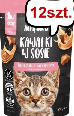 Pan Mięsko Kitten Kurczak z królikiem w sosie Mokra Karma dla kociąt op. 85g Pakiet 12szt.
