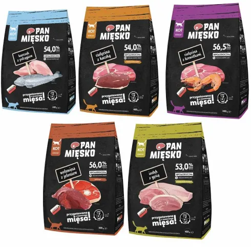 Pan Mięsko Pakiet degustacyjny Sucha Karma dla kota op. 5x400g