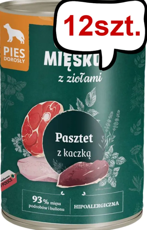 Pan Mięsko Pasztet z ziołami i kaczką Mokra Karma dla psa op. 400g Pakiet 12szt.