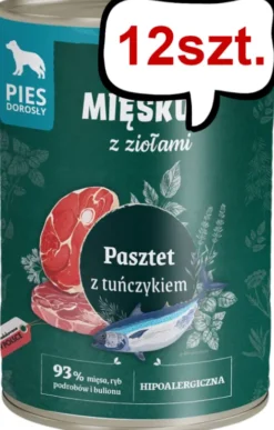 Pan Mięsko Pasztet z ziołami i tuńczykiem Mokra Karma dla psa op. 400g Pakiet 12szt.