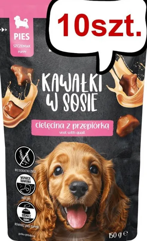 Pan Mięsko Puppy Cielęcina z przepiórką w sosie Mokra Karma dla szczeniaka op. 150g Pakiet 10szt.