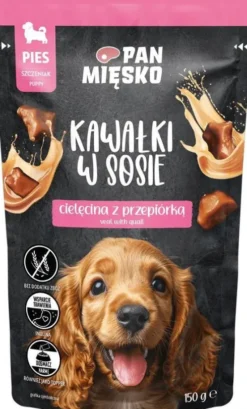 Pan Mięsko Puppy Cielęcina z przepiórką w sosie Mokra Karma dla szczeniaka op. 150g Pakiet 10szt.