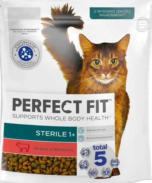 Perfect Fit Adult Sterile 1+ Wołowina Sucha Karma dla kota op. 750g WYPRZEDAŻ
