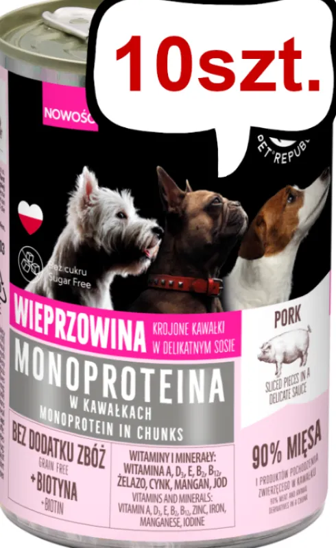 Pet Republic Adult Monoproteina Wieprzowina Mokra Karma dla psa op. 400g Pakiet 10szt.