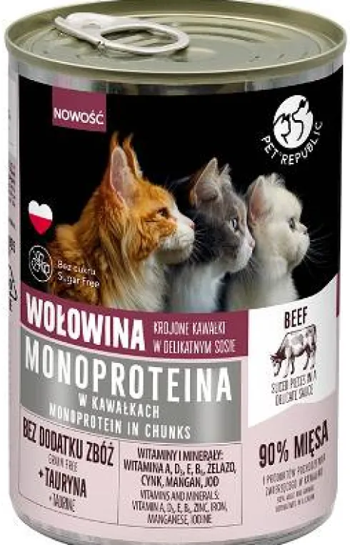 Pet Republic Adult Monoprotein Wołowina Mokra Karma dla kota 400g WYPRZEDAŻ