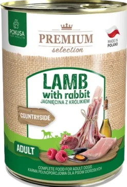 Pokusa Premium Selection Countryside Adult Jagnięcina z królikiem Mokra Karma dla psa op. 400g Pakiet 6szt. + Silikowana pokrywka z łyżeczką GRATIS