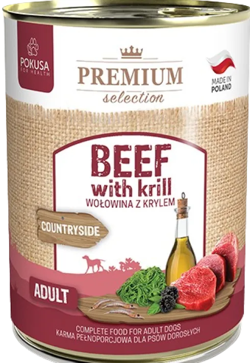 Pokusa Premium Selection Countryside Adult Wołowina z krylem Mokra Karma dla psa op. 400g