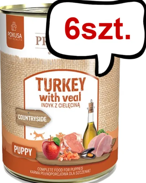 Pokusa Premium Selection Countryside Puppy Indyk z cielęciną Mokra Karma dla szczeniaka op. 400g Pakiet 6szt. WYPRZEDAŻ