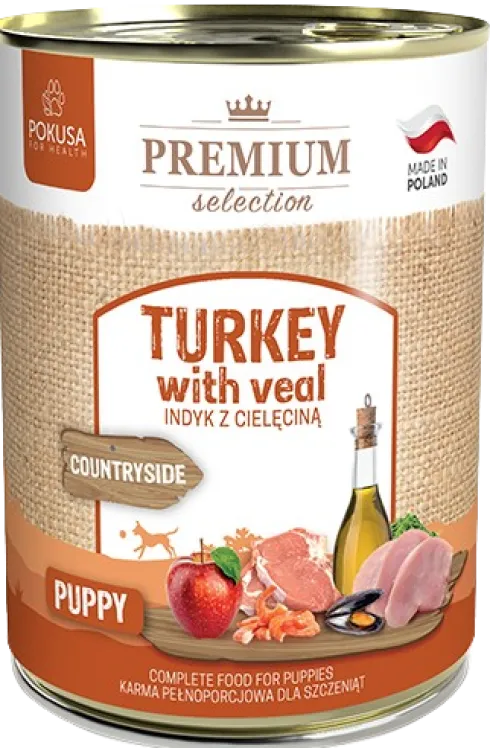 Pokusa Premium Selection Countryside Puppy Indyk z cielęciną Mokra Karma dla szczeniaka op. 400g Pakiet 6szt. WYPRZEDAŻ