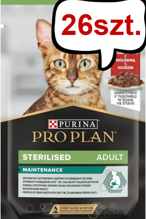 Pro Plan Cat Sterilised Wołowina Mokra Karma dla kota op. 85g Pakiet 26szt. + Podkładka pod Miskę GRATIS