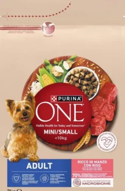 Purina ONE Dog Adult Mini/Small z Wołowiną Sucha Karma dla psa op. 3kg + Pojemnik na woreczki GRATIS