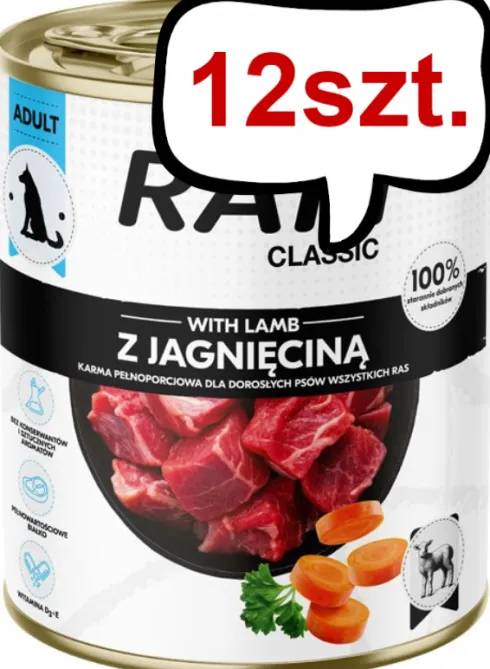 Rafi Classic Dog Jagnięcina Mokra Karma dla psa op. 800g Pakiet 12szt.