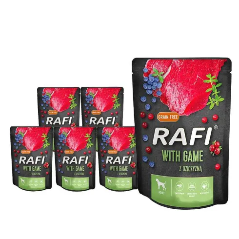 Rafi Dog Dziczyzna z borówką i żurawiną Mokra Karma dla psa op. 300g Pakiet 10szt. WYPRZEDAŻ