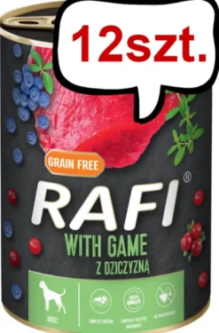 Rafi Dog Dziczyzna z borówką i żurawiną Mokra Karma dla psa op. 400g Pakiet 12szt. WYPRZEDAŻ