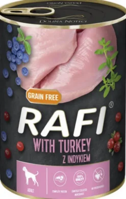 Rafi Dog Indyk z borówką i żurawiną Mokra Karma dla psa op. 400g WYPRZEDAŻ