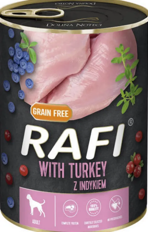 Rafi Dog Indyk z borówką i żurawiną Mokra Karma dla psa op. 400g WYPRZEDAŻ