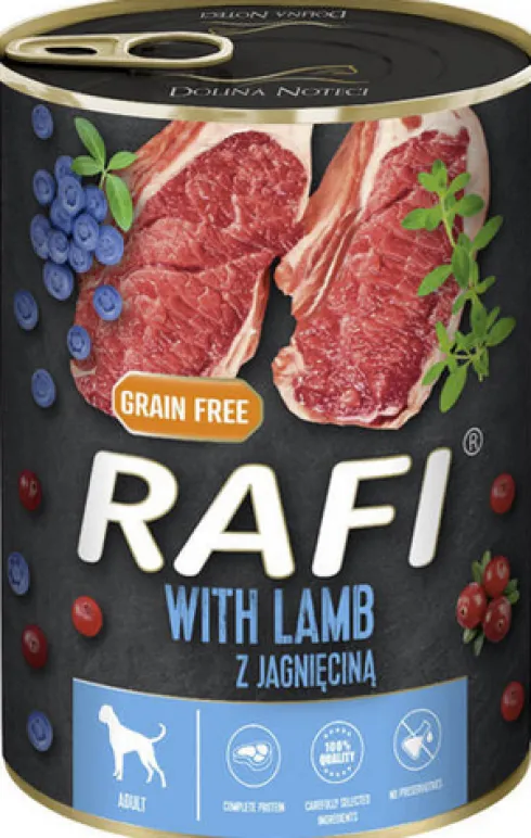 Rafi Dog Jagnięcina z borówką i żurawiną Mokra Karma dla psa op. 400g WYPRZEDAŻ