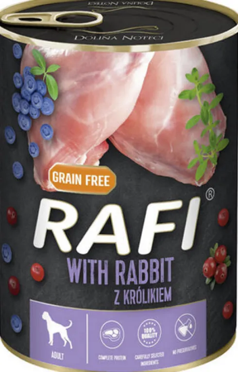 Rafi Dog Królik z borówką i żurawiną Mokra Karma dla psa op. 400g WYPRZEDAŻ