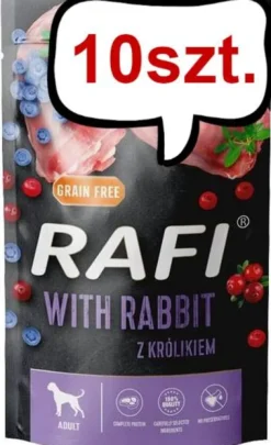 Rafi Dog Królik z borówką i żurawiną Mokra Karma dla psa op. 500g Pakiet 10szt.