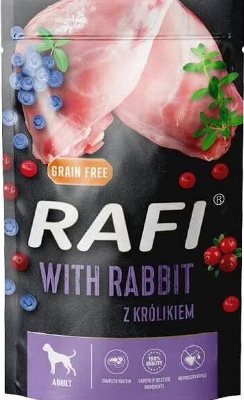 Rafi Dog Królik z borówką i żurawiną Mokra Karma dla psa op. 500g Pakiet 10szt.