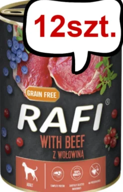 Rafi Dog Wołowina z borówką i żurawiną Mokra Karma dla psa op. 400g Pakiet 12szt. WYPRZEDAŻ