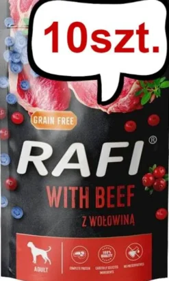 Rafi Dog Wołowina z borówką i żurawiną Mokra Karma dla psa op. 500g Pakiet 10szt.