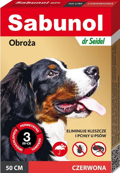Sabunol Obroża na kleszcze i pchły dla psa kolor czerwony dł. 50cm