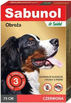 Sabunol Obroża na kleszcze i pchły dla psa kolor czerwony dł. 75cm