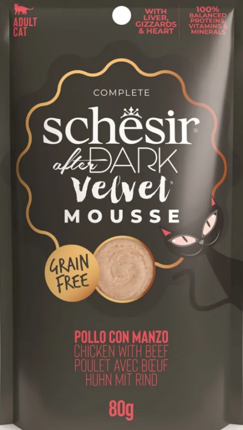 Schesir Adult After Dark Velvet Mousse Chicken with Beef Mokra Karma dla kota op. 80g Pakiet 12szt.