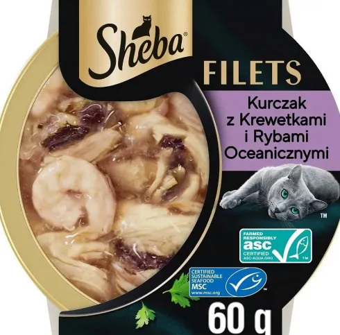 Sheba Fillets Adult Bogaty w Kurczaka z Krewetkami i Rybami Oceanicznymi Mokra Karma dla kota op. 60g
