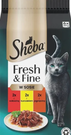 Sheba Fresh&Fine Jagnięcina, Wołowina i Kurczak w sosie Mokra karma dla kota op. 6x50g