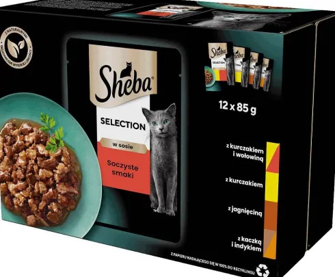 Sheba Selection In Sauce Adult Kolekcja smaków w sosie Mokra karma dla kota op. 12x85g (PAKIET CZERWONY)