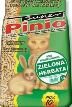 Super Pinio Żwirek drzewny Naturalny zapach zielona herbata dla zwierząt domowych poj. 10l Pakiet 4szt. WYPRZEDAŻ