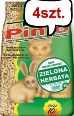 Super Pinio Żwirek drzewny Naturalny zapach zielona herbata dla zwierząt domowych poj. 10l Pakiet 4szt. WYPRZEDAŻ