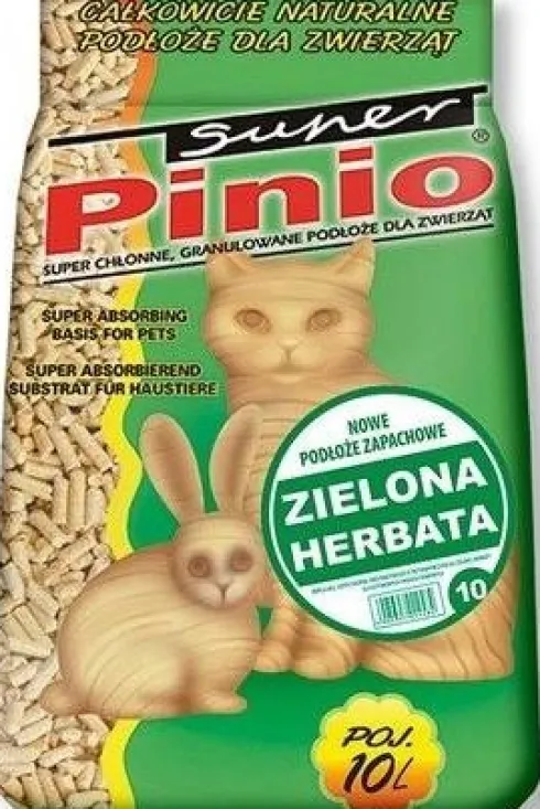 Super Pinio Żwirek drzewny Naturalny zapach zielona herbata dla zwierząt domowych poj. 10l WYPRZEDAŻ