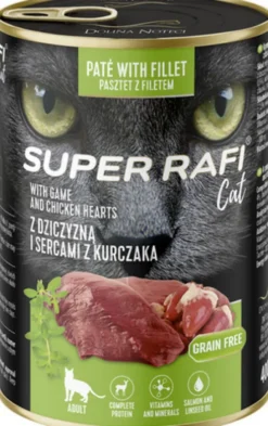 Super Rafi Cat Adult Dziczyzna i serca z kurczaka Mokra Karma dla kota op. 400g Pakiet 12szt.