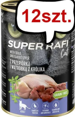Super Rafi Cat Adult Przepiórka i wątróbka z królika Mokra Karma dla kota op. 400g Pakiet 12szt.