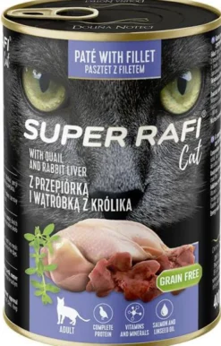 Super Rafi Cat Adult Przepiórka i wątróbka z królika Mokra Karma dla kota op. 400g Pakiet 12szt.