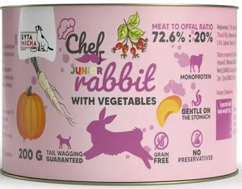 Syta Micha Chef Junior Rabbit Mokra Karma dla psa op. 200g Pakiet 6szt.