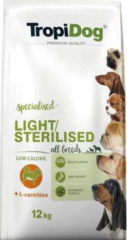 TropiDog Premium Adult Light/Sterilised Sucha Karma dla psa op. 12kg WYPRZEDAŻ
