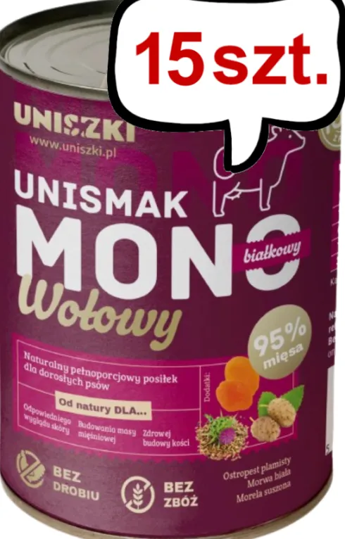 Uniszki Unismak Adult Mono Wołowina Mokra Karma dla psa op. 400g Pakiet 15szt.