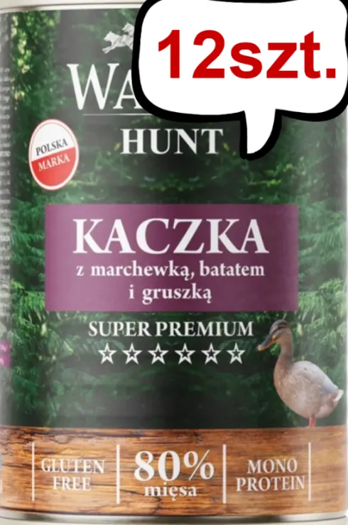 Wataha Hunt Adult Kaczka z marchewką i batatem Mokra Karma dla psa op. 400g Pakiet 12szt.