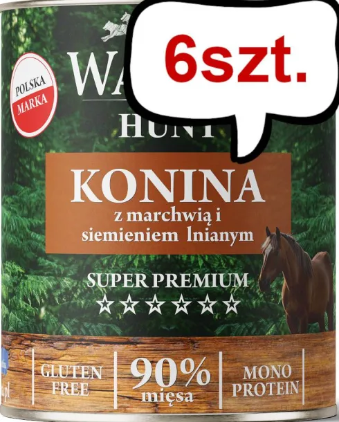 Wataha Hunt Adult Konina z marchewką i siemieniem lnianym Mokra Karma dla psa op. 800g Pakiet 6szt.