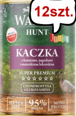 Wataha Hunt Junior Kaczka z batatami, jagodami i mniszkiem lekarskim Mokra Karma dla psa op. 400g Pakiet 12szt.